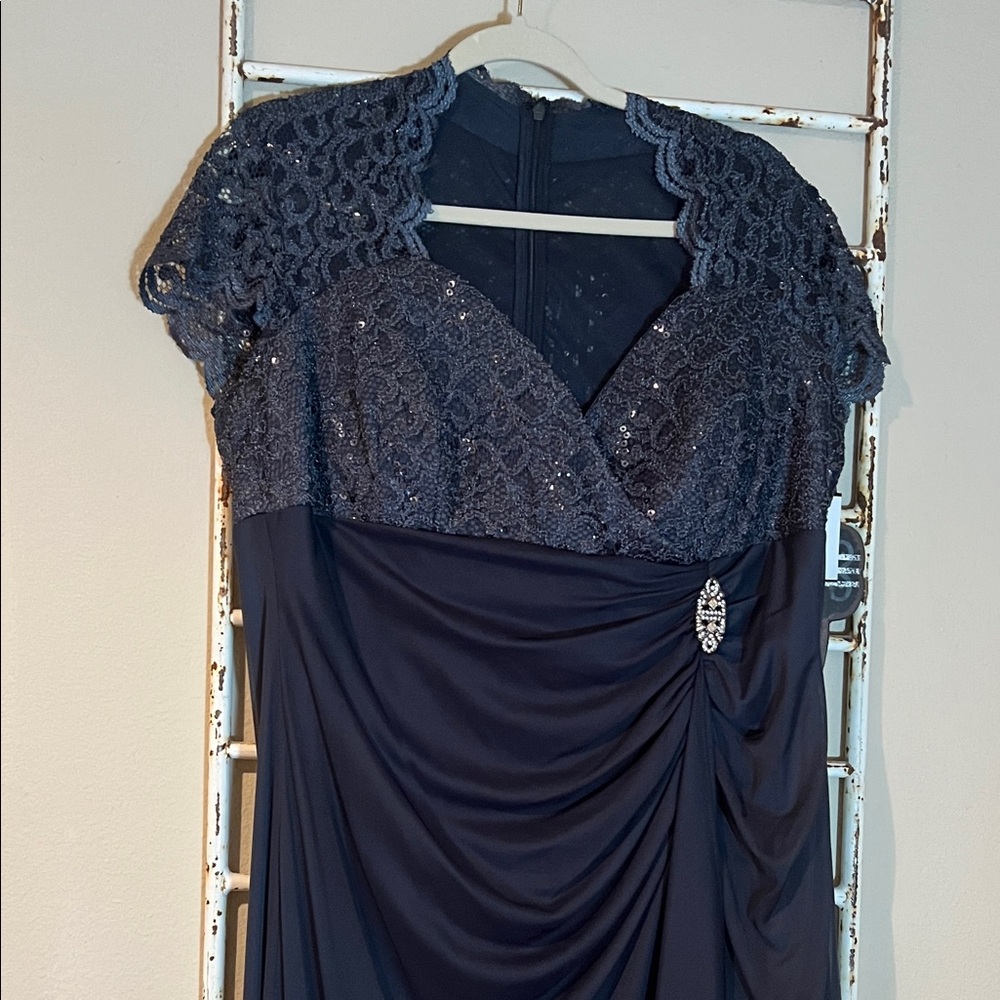 David's Bridal Gunmetal Gray Lace Maxi Dress